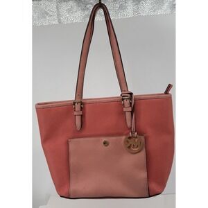 Michael Kors Jet Set Travel Coral Pink Saffiano Leather Tote Carryall Spring